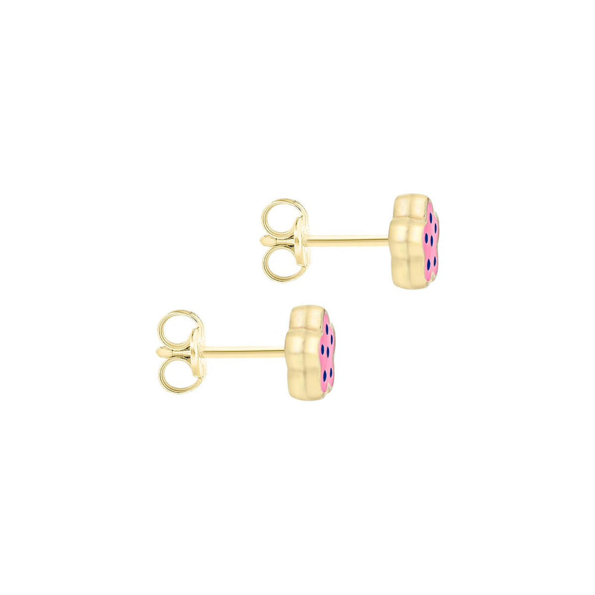 9ct Yellow Gold Pink and Blue Enamel Flower Stud Earrings
