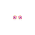 9ct Yellow Gold Pink and Blue Enamel Flower Stud Earrings