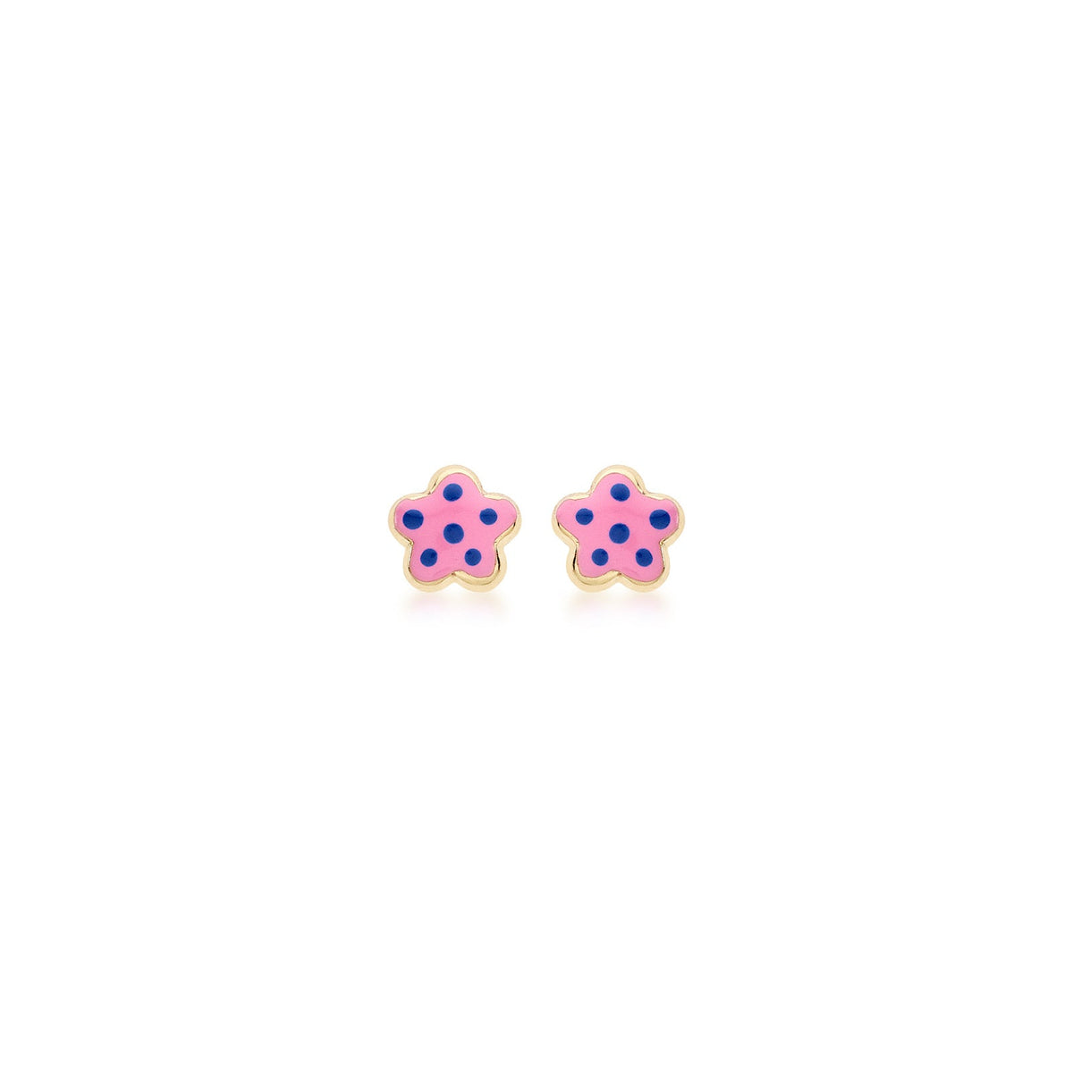 9ct Yellow Gold Pink and Blue Enamel Flower Stud Earrings