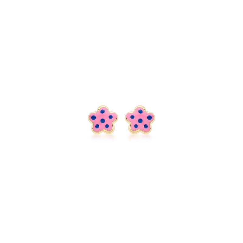 9ct Yellow Gold Pink and Blue Enamel Flower Stud Earrings