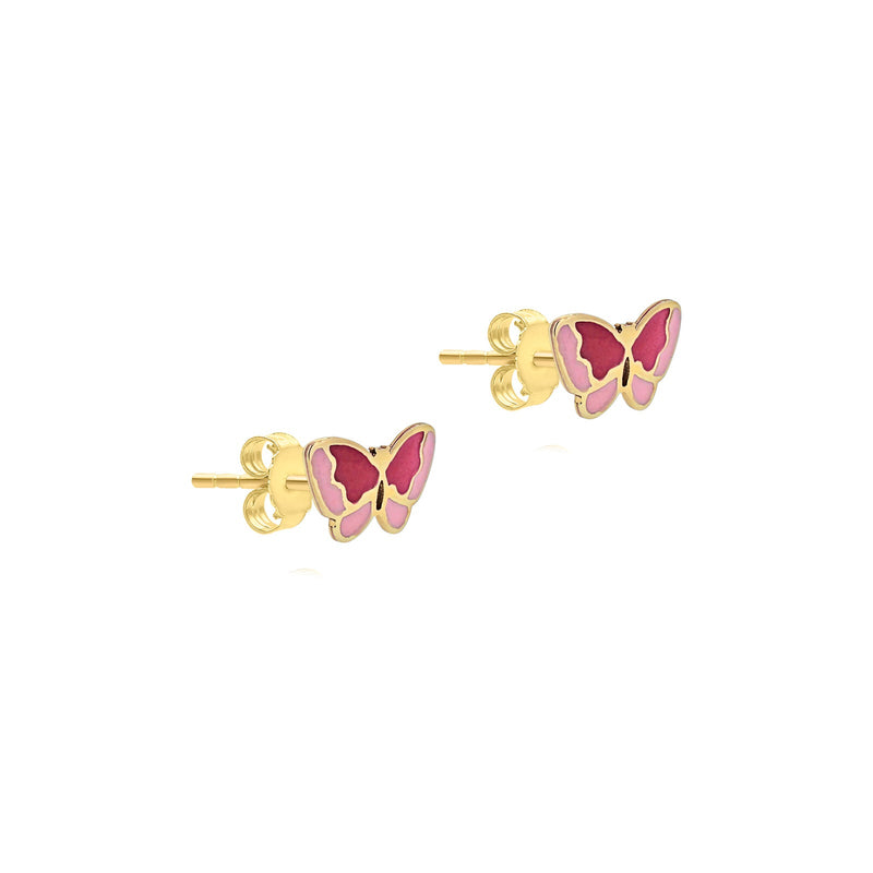 9ct Yellow Gold Pink Enamel Butterfly Stud Earrings