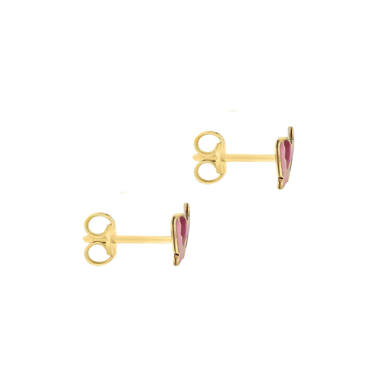 9ct Yellow Gold Pink Enamel Butterfly Stud Earrings