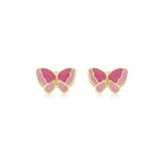 9ct Yellow Gold Pink Enamel Butterfly Stud Earrings
