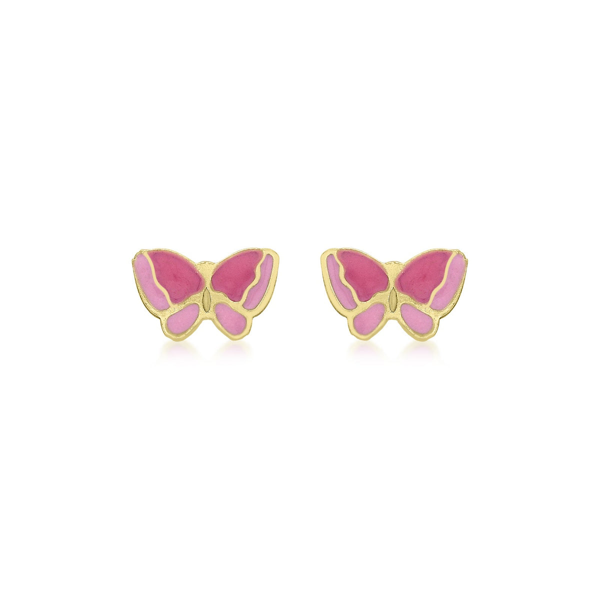 9ct Yellow Gold Pink Enamel Butterfly Stud Earrings