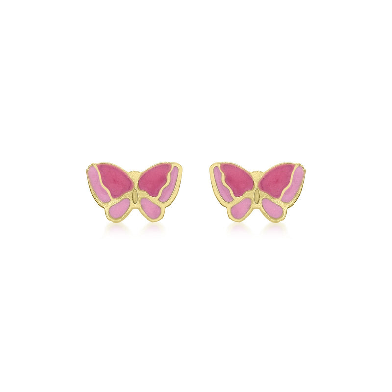 9ct Yellow Gold Pink Enamel Butterfly Stud Earrings