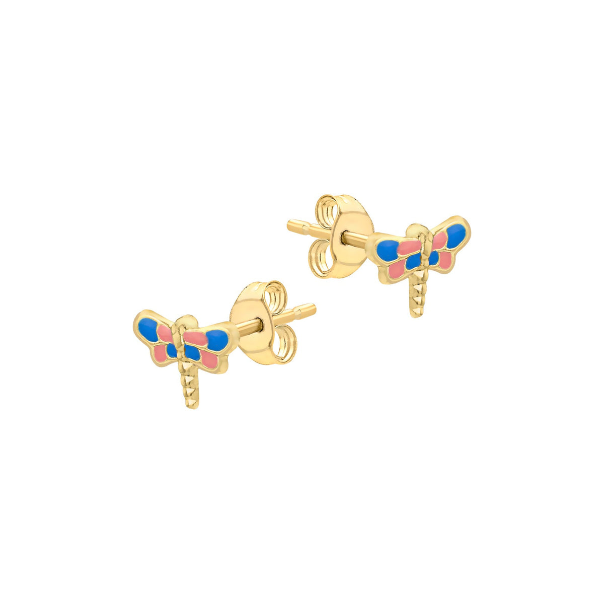 9ct Yellow Gold Enamel Dragonfly Stud Earrings