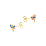 9ct Yellow Gold Enamel Dragonfly Stud Earrings