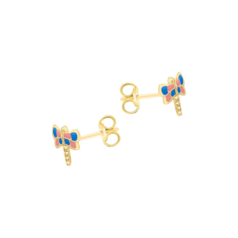 9ct Yellow Gold Enamel Dragonfly Stud Earrings