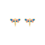 9ct Yellow Gold Enamel Dragonfly Stud Earrings