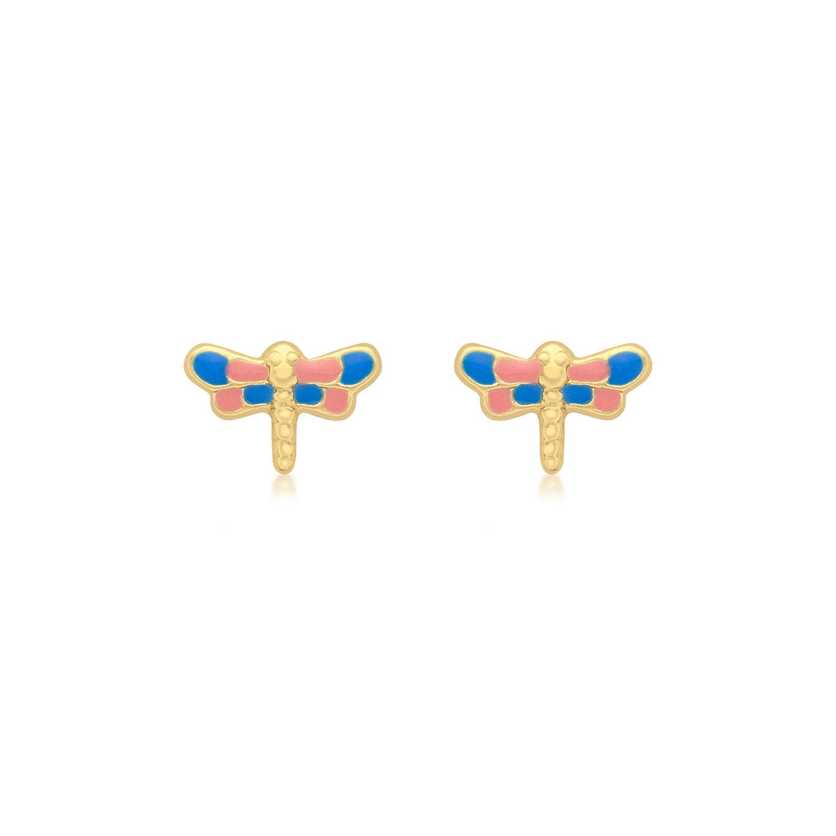 9ct Yellow Gold Enamel Dragonfly Stud Earrings