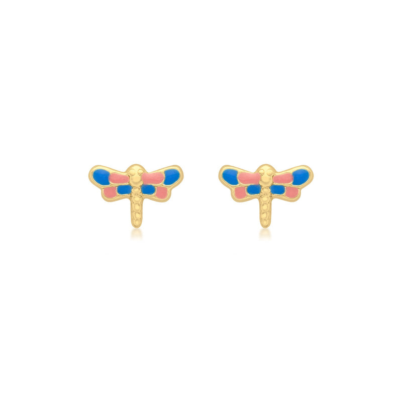 9ct Yellow Gold Enamel Dragonfly Stud Earrings