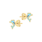9ct Yellow Gold Blue Enamel Dolphin Stud Earrings