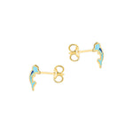 9ct Yellow Gold Blue Enamel Dolphin Stud Earrings