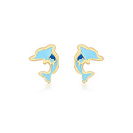 9ct Yellow Gold Blue Enamel Dolphin Stud Earrings