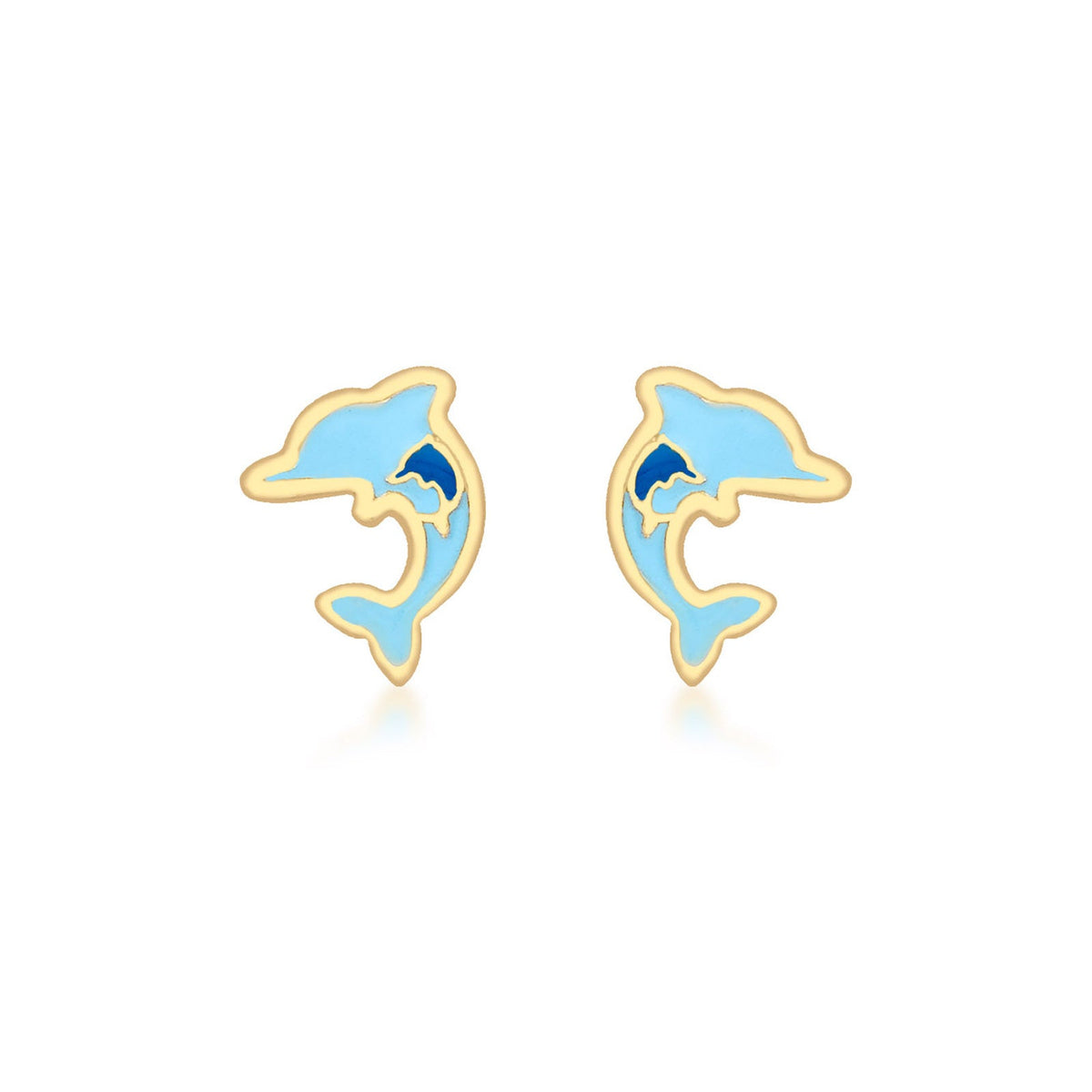 9ct Yellow Gold Blue Enamel Dolphin Stud Earrings