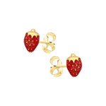 9ct Yellow Gold Enamel Strawberry Stud Earrings