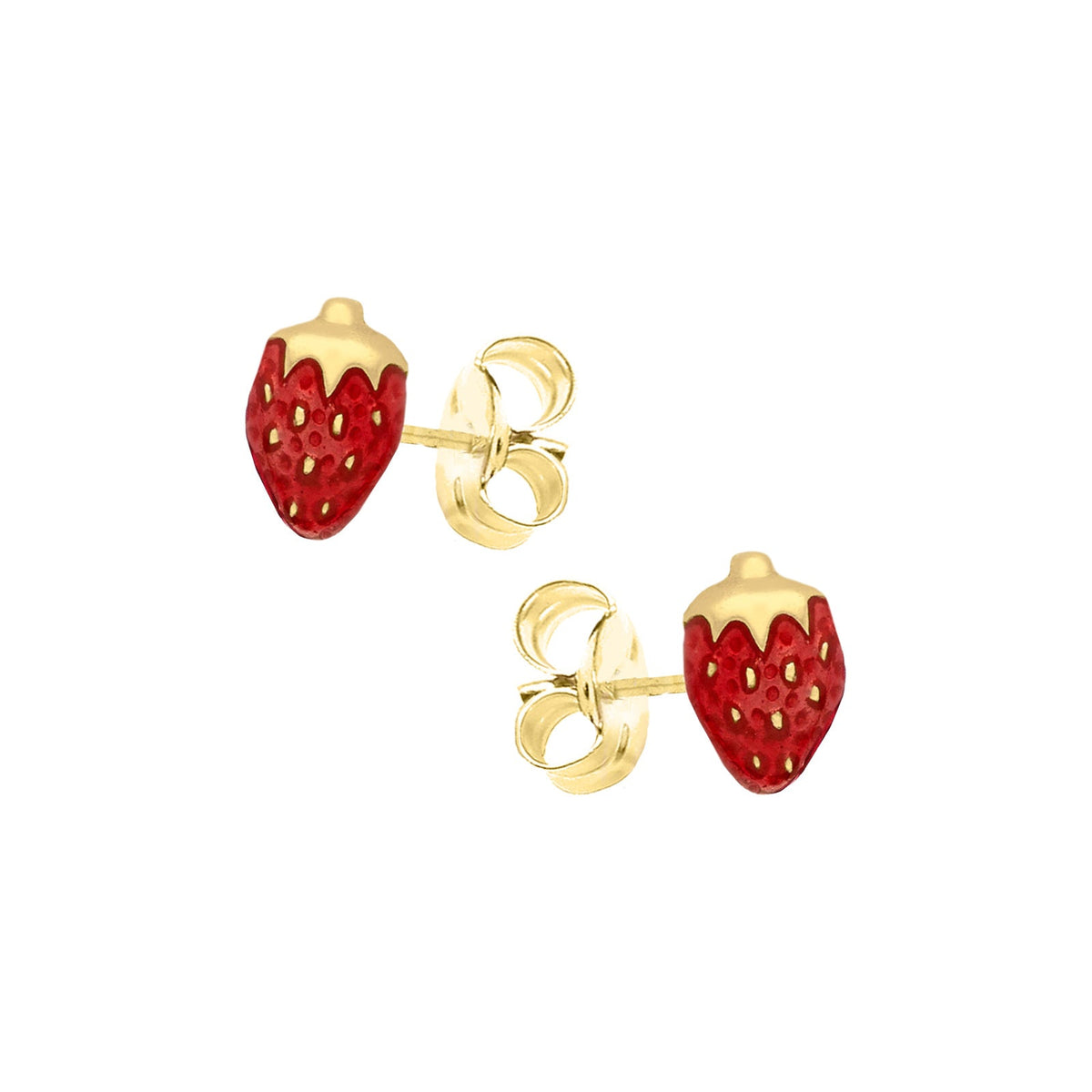 9ct Yellow Gold Enamel Strawberry Stud Earrings