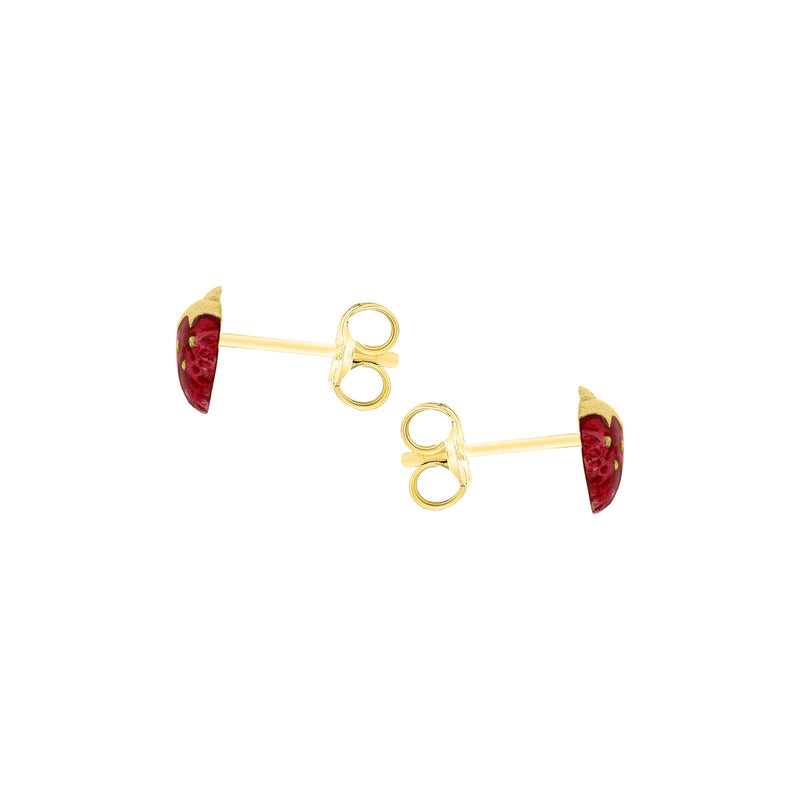 9ct Yellow Gold Enamel Strawberry Stud Earrings