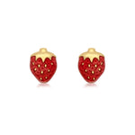 9ct Yellow Gold Enamel Strawberry Stud Earrings