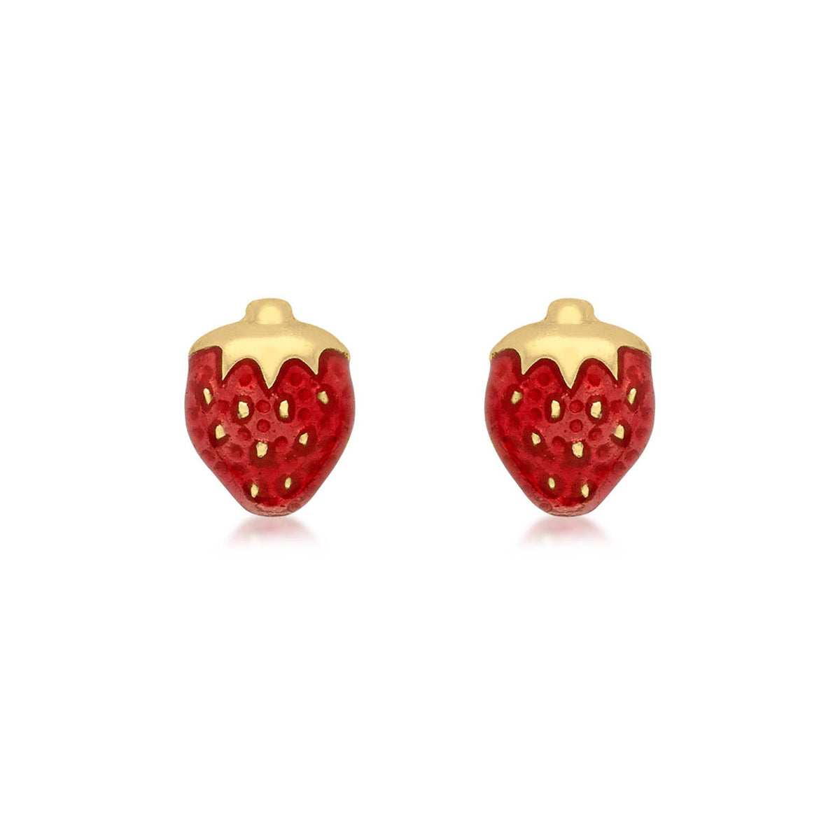 9ct Yellow Gold Enamel Strawberry Stud Earrings