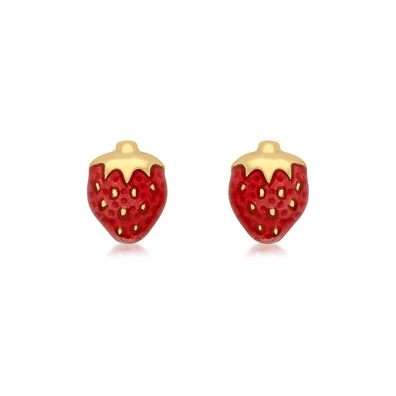 9ct Yellow Gold Enamel Strawberry Stud Earrings