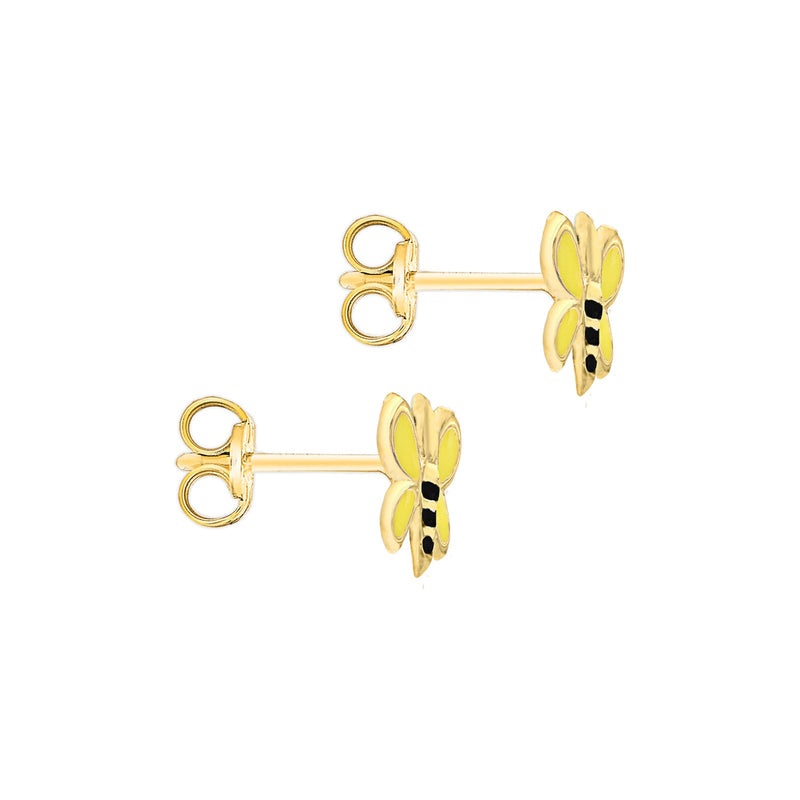 9ct Yellow Gold Enamel Bumblebee Stud Earrings