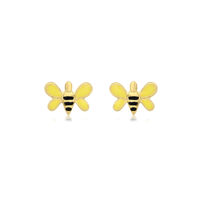9ct Yellow Gold Enamel Bumblebee Stud Earrings