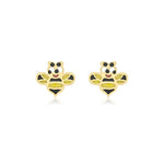 9ct Yellow Gold Enamel Happy Bee Stud Earrings