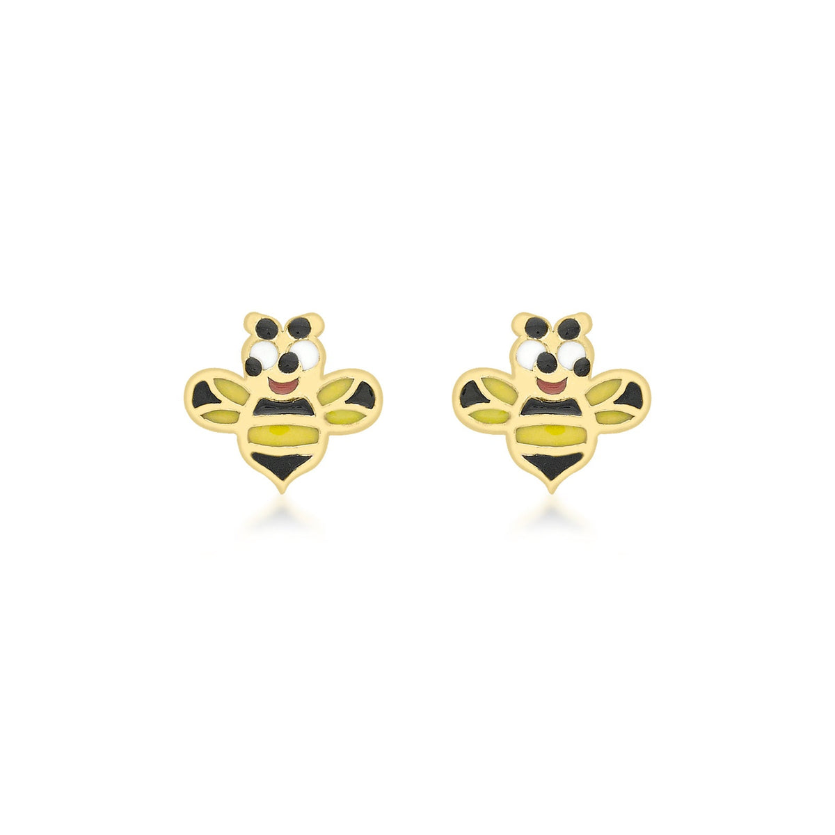 9ct Yellow Gold Enamel Happy Bee Stud Earrings