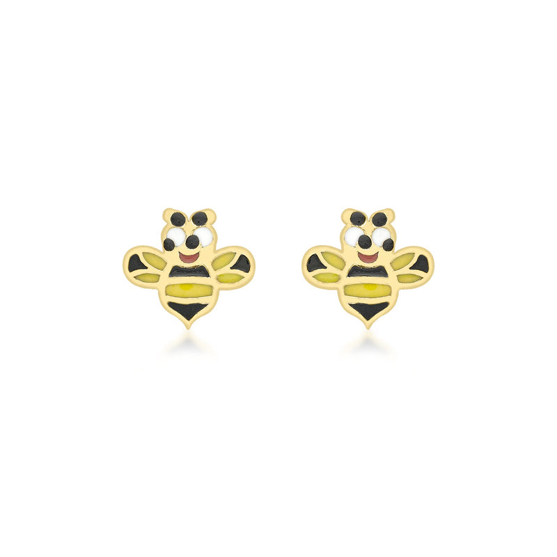 9ct Yellow Gold Enamel Happy Bee Stud Earrings