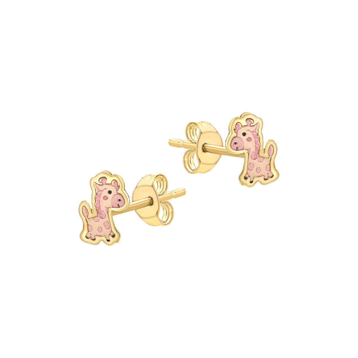 9ct Yellow Gold Enamel Giraffe Stud Earrings