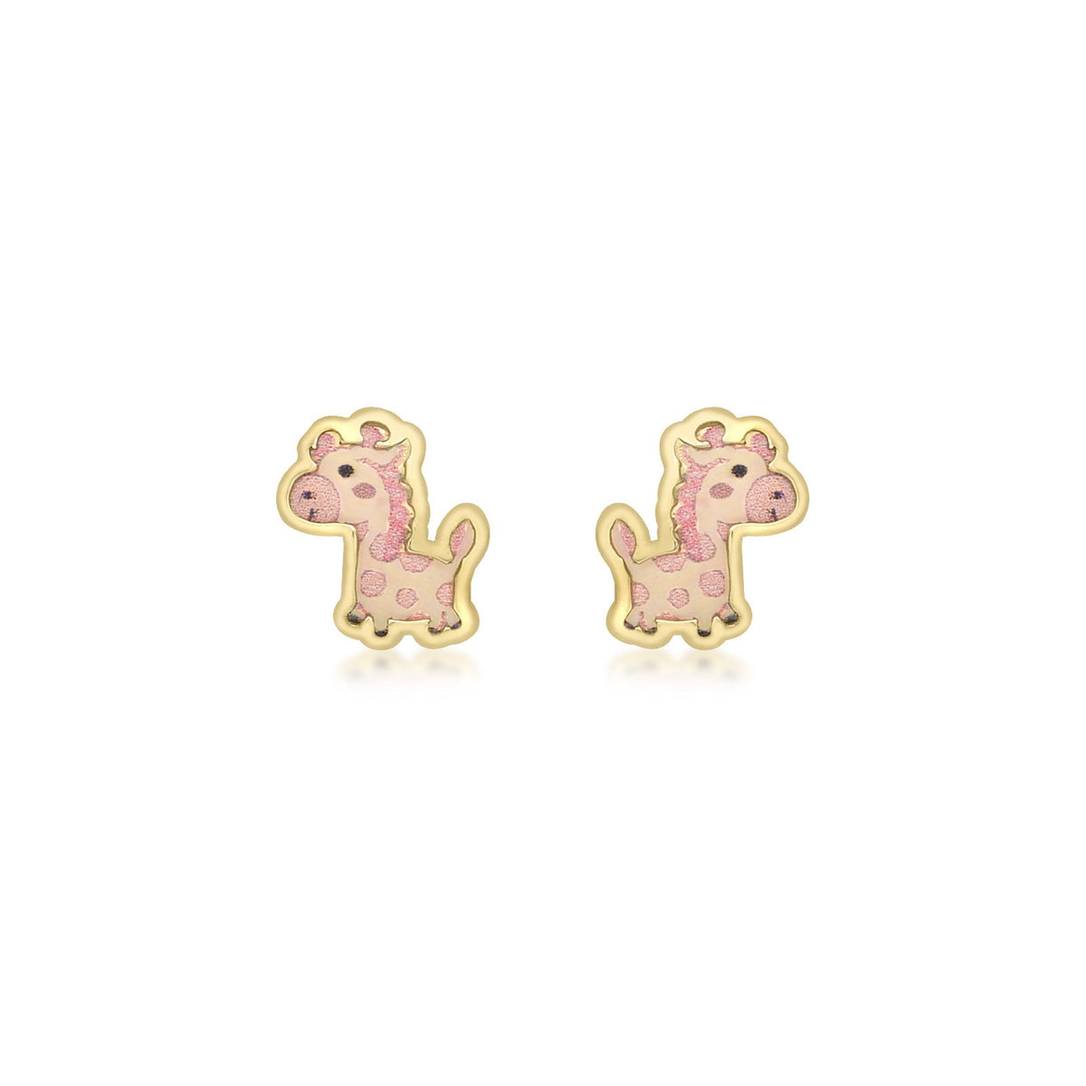 9ct Yellow Gold Enamel Giraffe Stud Earrings
