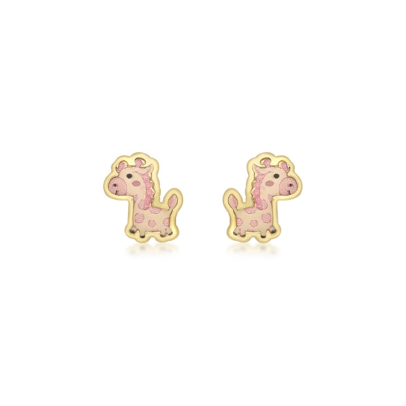 9ct Yellow Gold Enamel Giraffe Stud Earrings