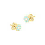 9ct Yellow Gold Blue-Enamel Flower Stud Earrings