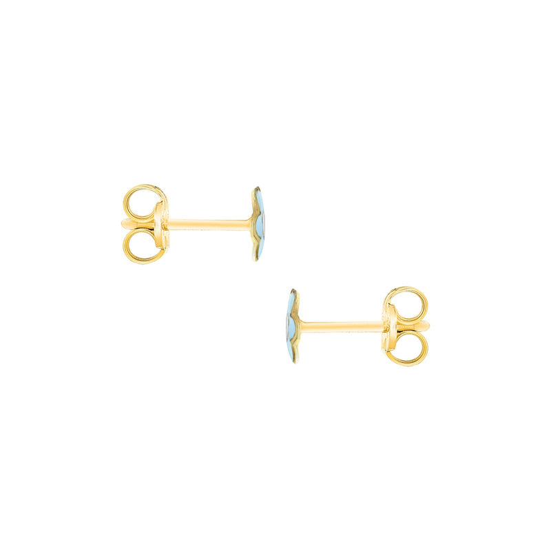 9ct Yellow Gold Blue-Enamel Flower Stud Earrings