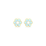 9ct Yellow Gold Blue-Enamel Flower Stud Earrings