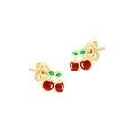 9ct Yellow Gold Enamel Cherries Stud Earrings