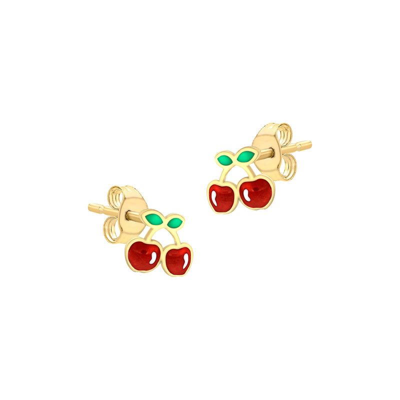 9ct Yellow Gold Enamel Cherries Stud Earrings