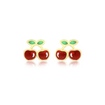9ct Yellow Gold Enamel Cherries Stud Earrings