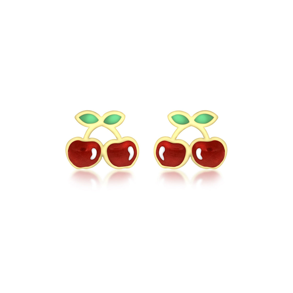 9ct Yellow Gold Enamel Cherries Stud Earrings