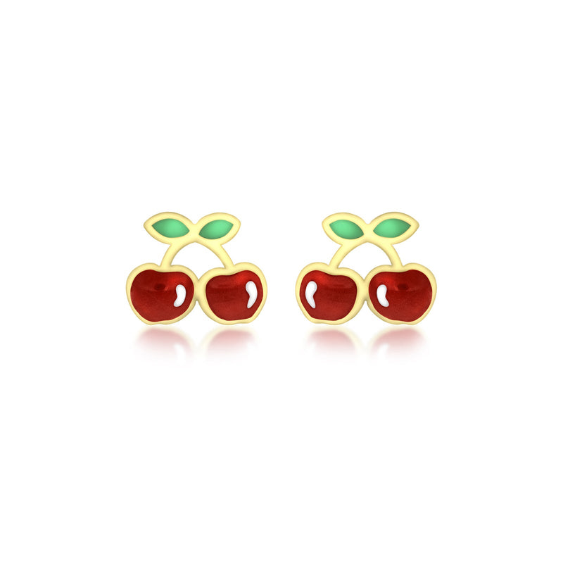 9ct Yellow Gold Enamel Cherries Stud Earrings