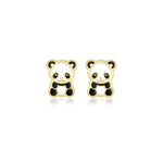 9ct Yellow Gold Enamel Panda Stud Earrings