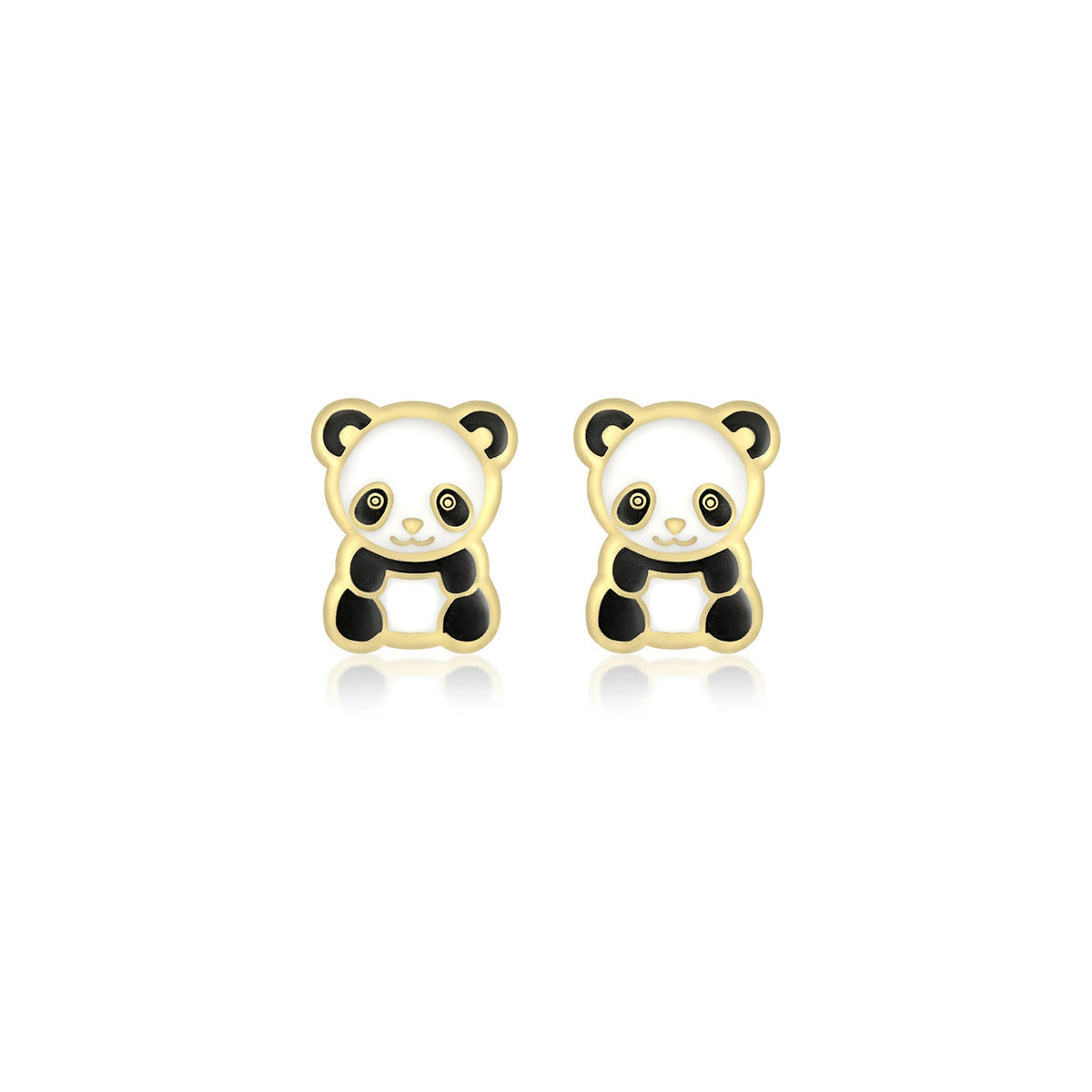 9ct Yellow Gold Enamel Panda Stud Earrings