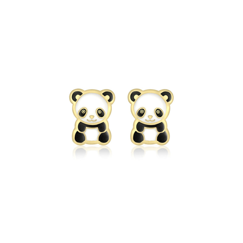 9ct Yellow Gold Enamel Panda Stud Earrings