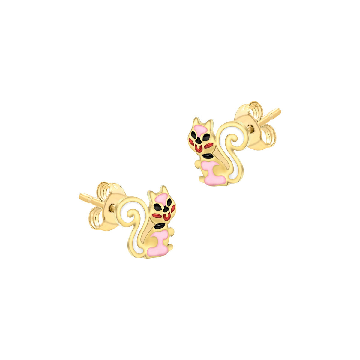 9ct Yellow Gold Enamel Squirrel Stud Earrings