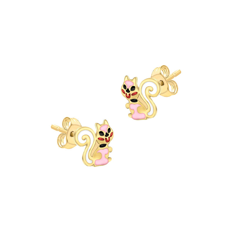 9ct Yellow Gold Enamel Squirrel Stud Earrings