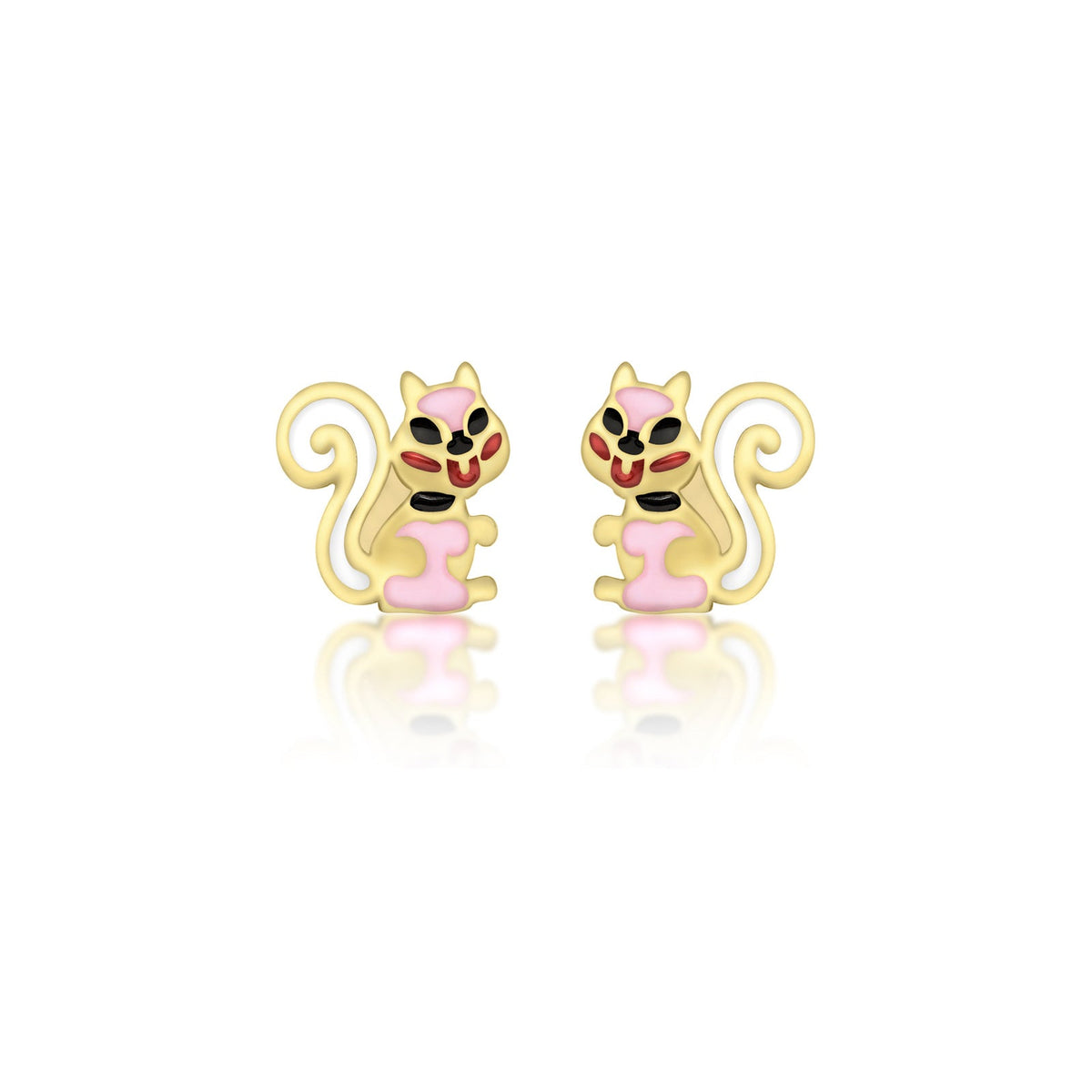 9ct Yellow Gold Enamel Squirrel Stud Earrings