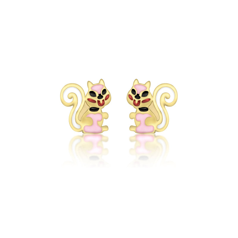 9ct Yellow Gold Enamel Squirrel Stud Earrings