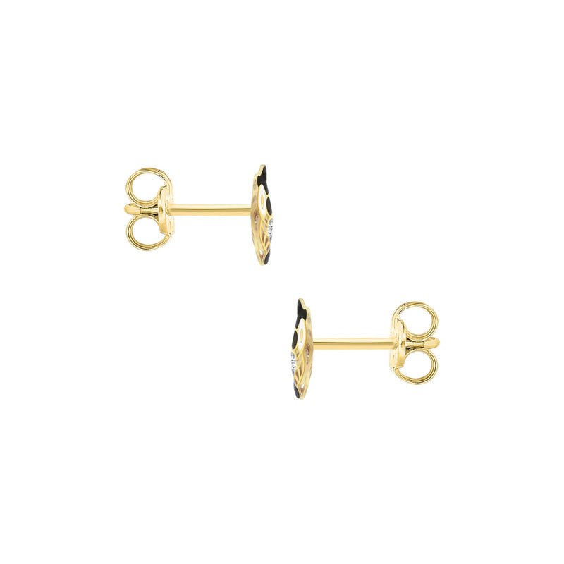 9ct Yellow Gold Cubic Zirconia Enamel Owl Stud Earrings