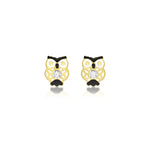 9ct Yellow Gold Cubic Zirconia Enamel Owl Stud Earrings